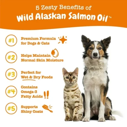 Zesty Paws Pure Wild Alaskan Salmon Oil Liquid Food Supplement for Dogs or Cats, 8 fl oz, Skin Care