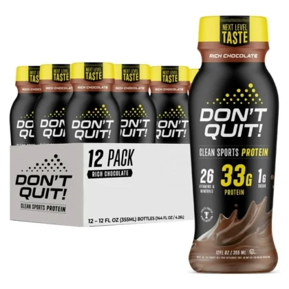 Don’t Quit Clean Sports Protein Shake Chocolate Drink 12oz, Case of 12