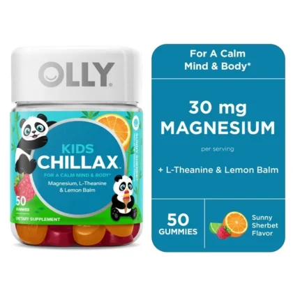 OLLY Kids Chillax Gummy, Calming Supplement, Magnesium, L-Theanine, Sunny Sherbet, 50 Ct