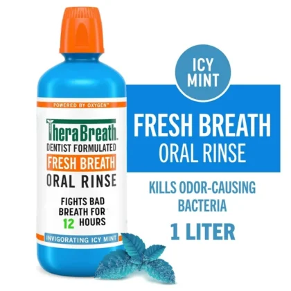 TheraBreath Fresh Breath Mouthwash, Icy Mint, Alcohol-Free, 1 Liter