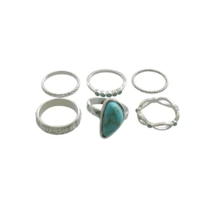 Time and Tru Women’s Turquoise Sky 6Pc Large Stone And Bands Ring Set