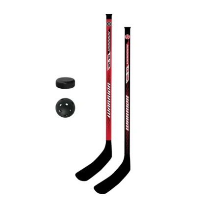 Warrior Hockey Player Stick Combo Set – 2 27″ Plastic Hockey Player Sticks, 1 Ball, 1 Puck
